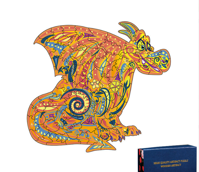 Cartoon Dragon Bear King Shaped Wooden Puzzle Irregular Three-Dimensional Animal Puzzle