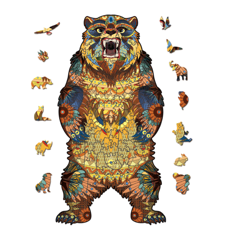 Cartoon Dragon Bear King Shaped Wooden Puzzle Irregular Three-Dimensional Animal Puzzle