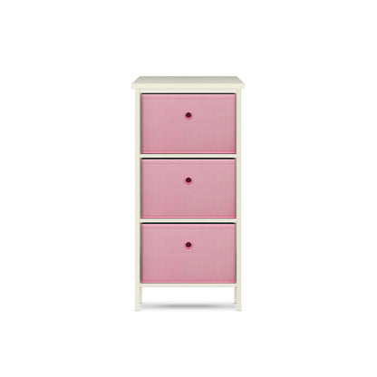 Home Master 3 Drawer Pine Wood Storage Chest Pink Fabric Baskets 70 x 80cm